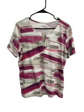 Coral Bay Large Abstract Striped Top Gold Accent Multicolor Boho Modern Organic